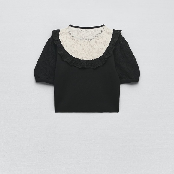 Zara limited edition lace pointelle knitted crop top - Picture 5 of 6